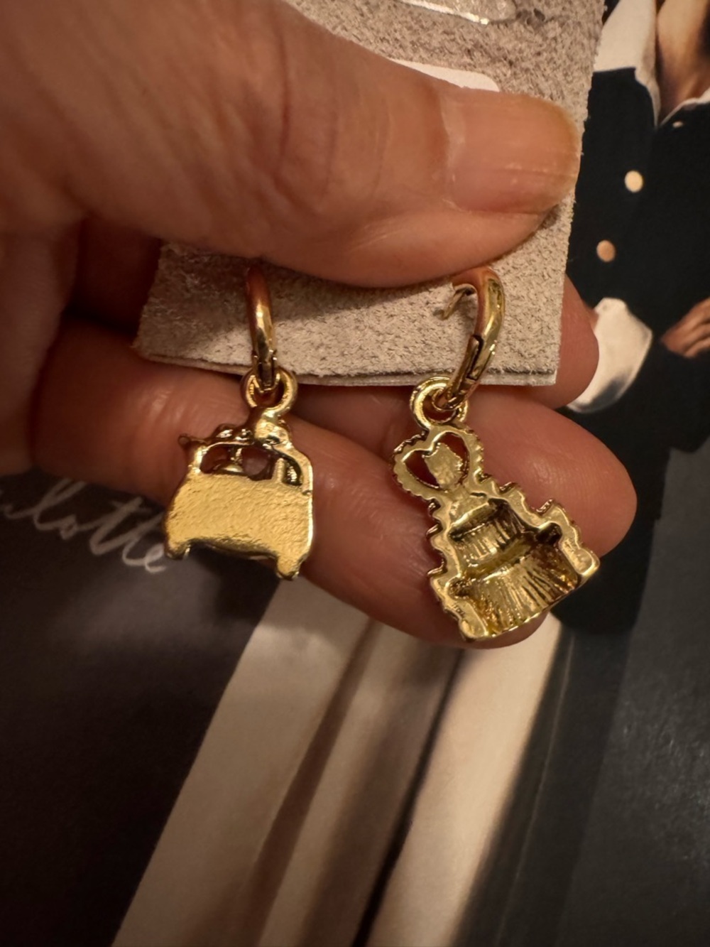 New- unique Anthropologie Gold Cake & Carriage Charm Hoop Earrings - Picture 3 of 5